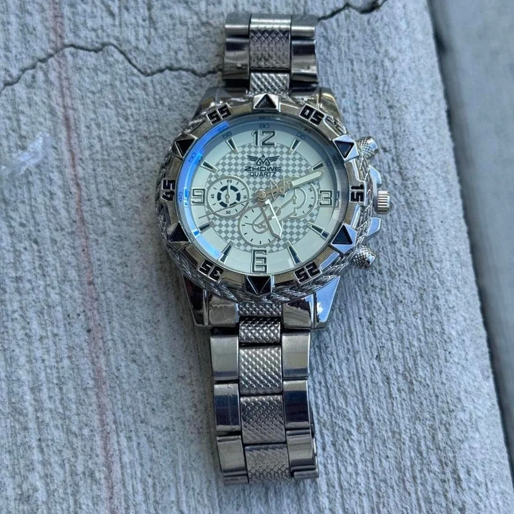 Silver Iced White Dial Watch